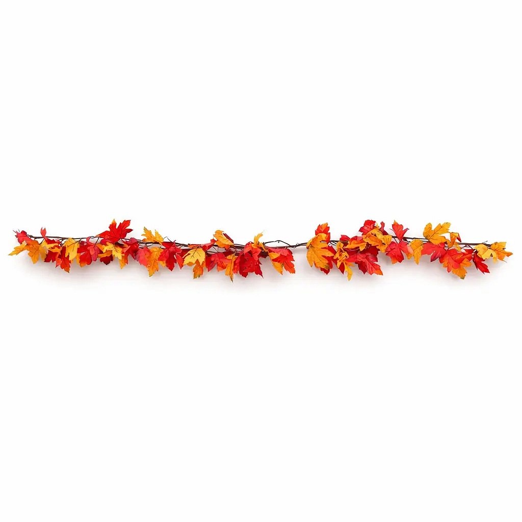 3D künstliche Herbstgirlande Blätter 200 cm, Kunststoff IP 44