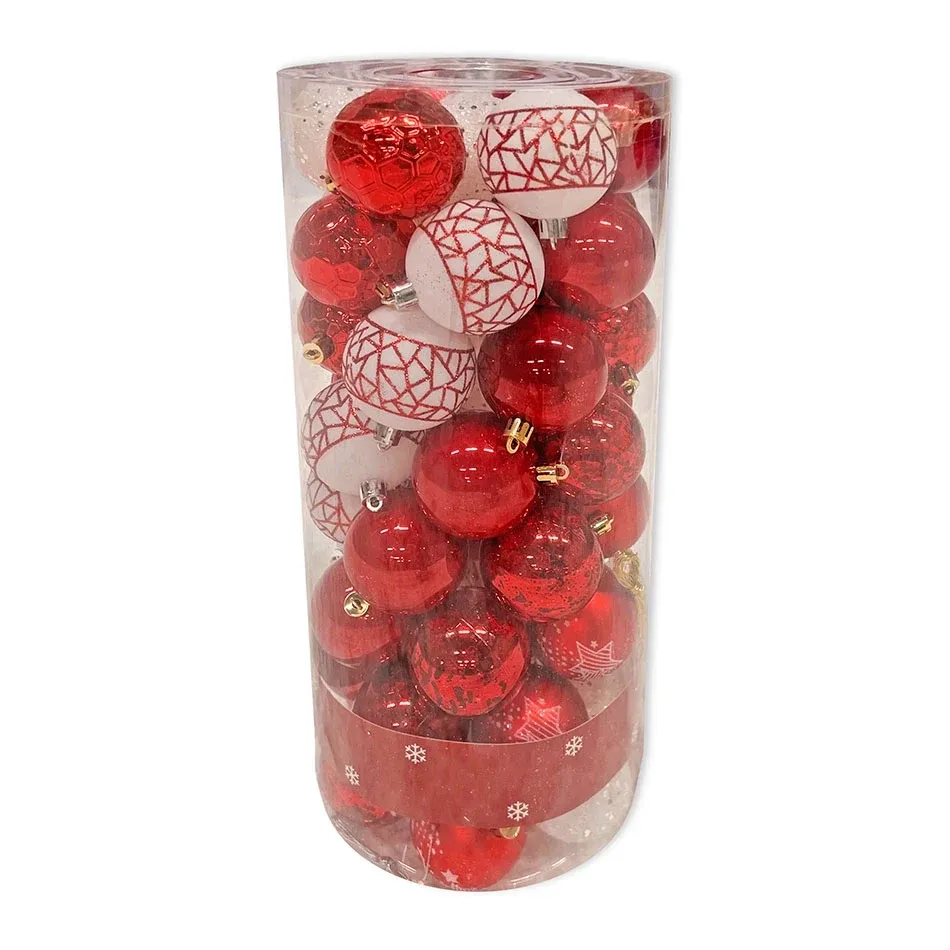 Heruntergeladene Kunststoff-Ornamente, d. 6 cm, 50 Stück, rot und weiß