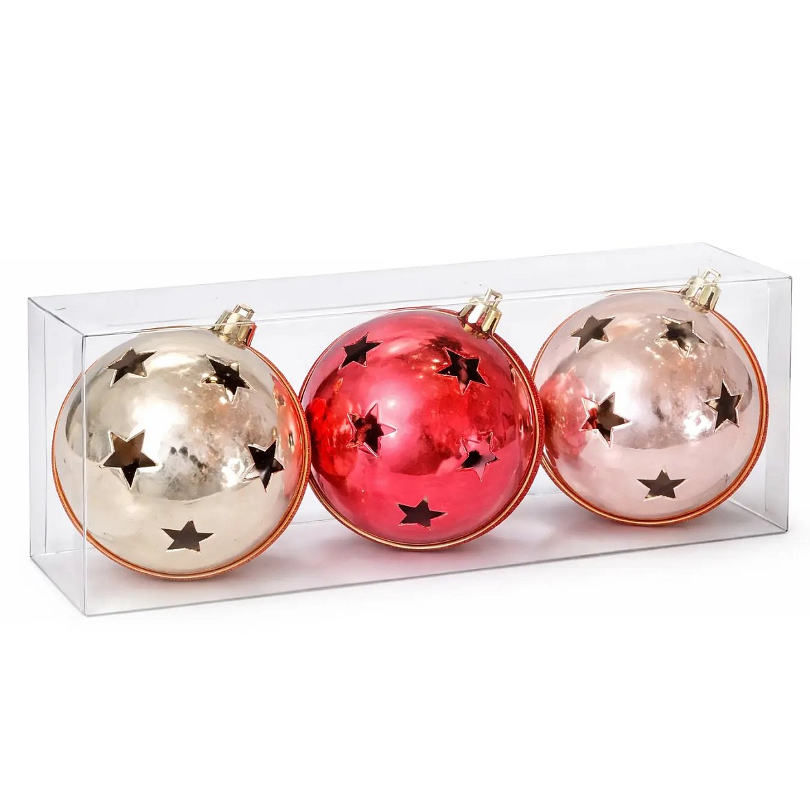 Weihnachtsschmuck-Set Jingle Bells 8 cm, Kunststoff, nicht klingelnd, glänzend, 3er-Pack