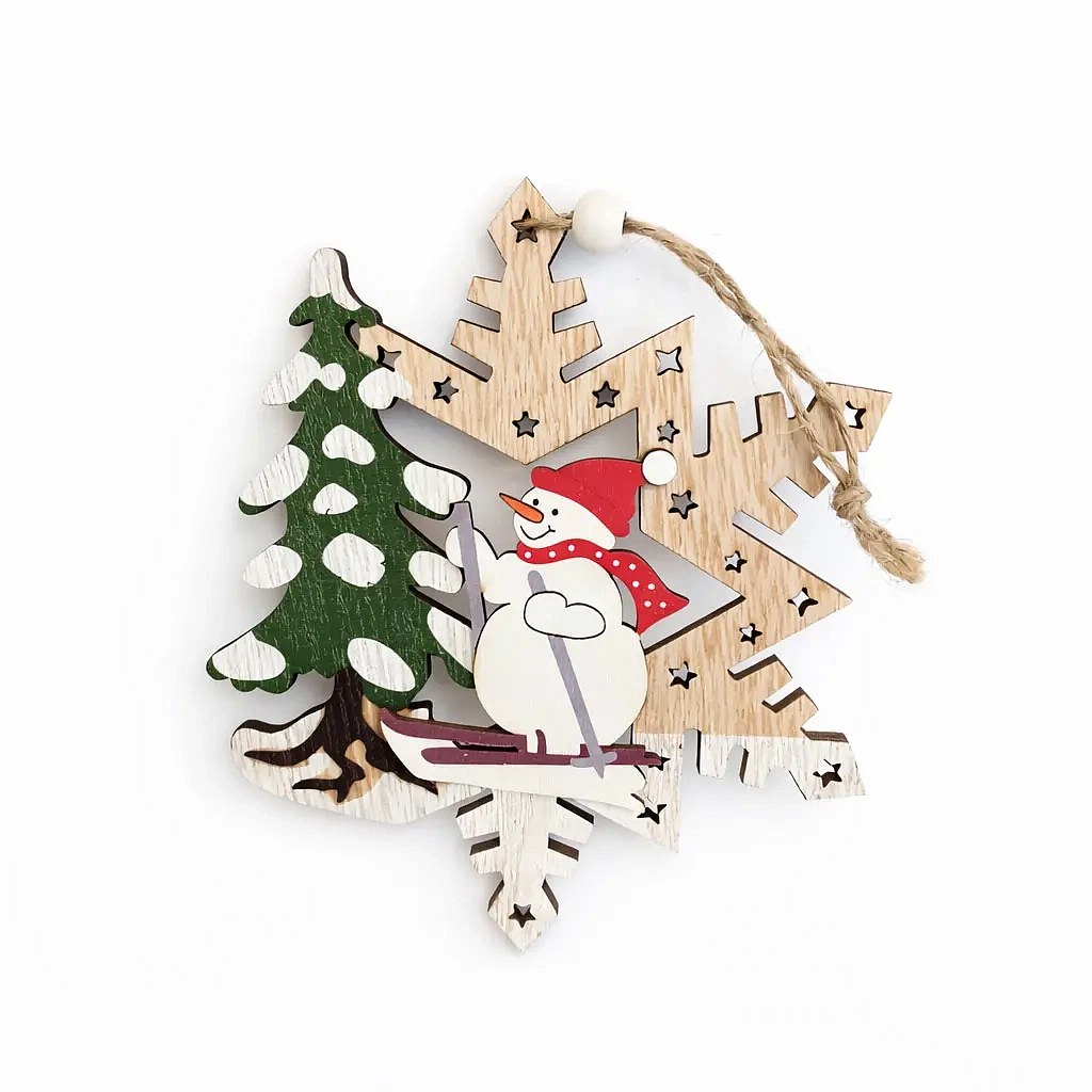 Weihnachtsschmuck aus Holz Schneemann 15 cm, zum Aufhängen