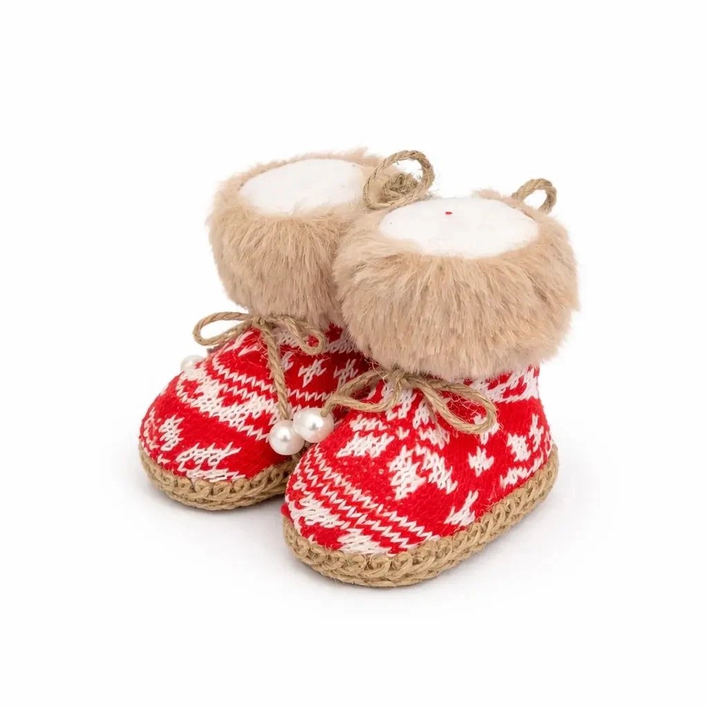 Christbaumschmuck Schneeschuhe, 10 × 8,5 × 8 cm, Textil, innen, zum Aufhängen, rot
