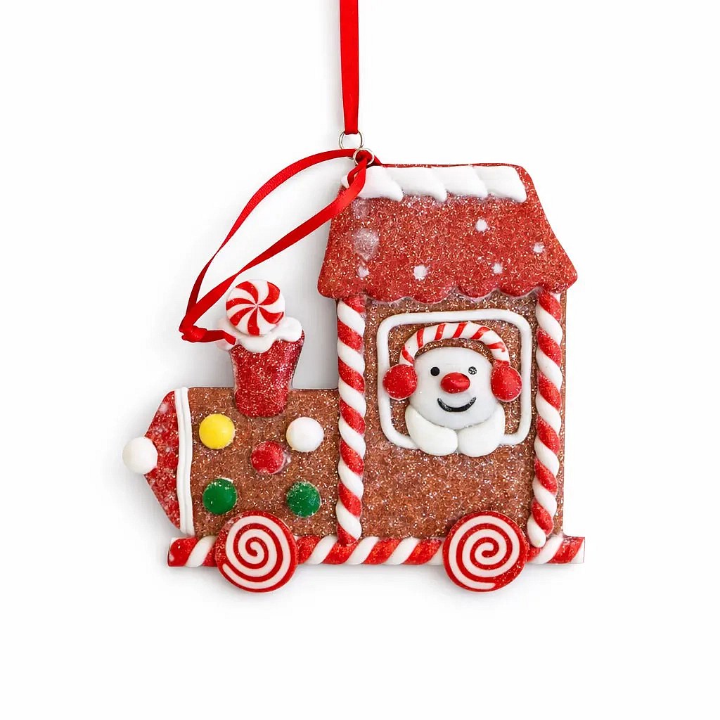 Christbaumschmuck Lebkuchenzug, 11 × 10 cm, hängend, PVC, IP44, Outdoor