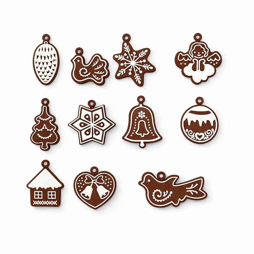 Set mit kleinem Weihnachtsschmuck, 3 × 4 cm, Kunststoff, Packung mit 11 Stück