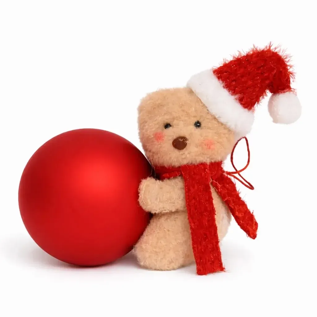 Christbaumschmuck mit Teddybär, 10 × 6 × 11 cm, Kunststoff, rot, glänzend