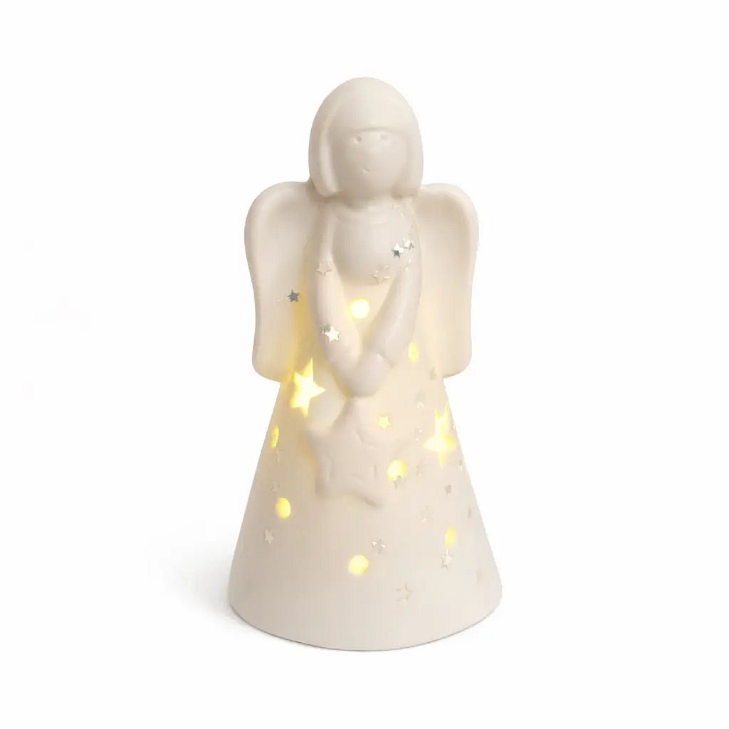 Keramischer LED-Leuchtengel 5,5 × 5,5 × 10 cm, warmweiß, 2× LR44