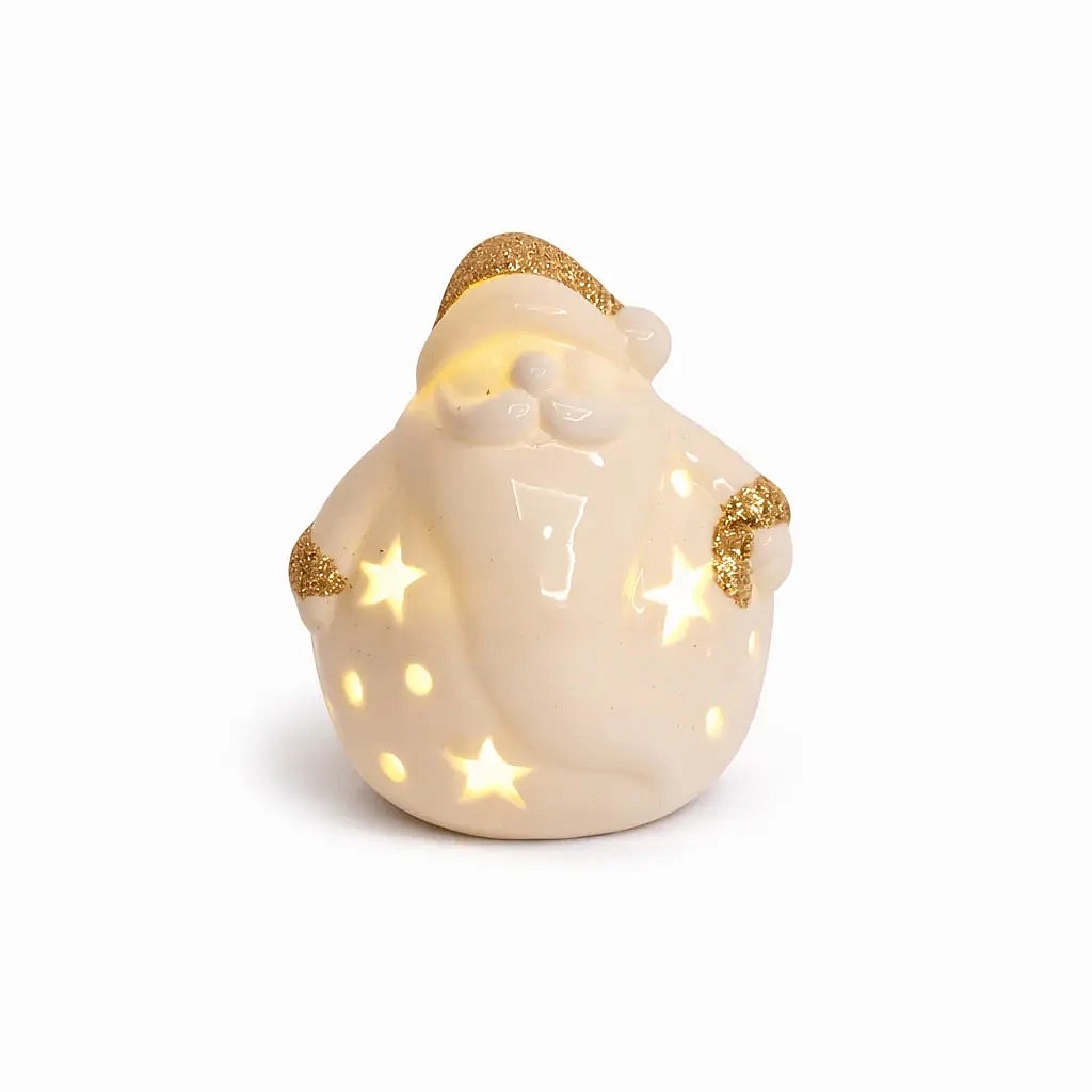 LED-Keramik-Santa, 7,6 × 7 × 7,8 cm, warmweiß, 2× LR44