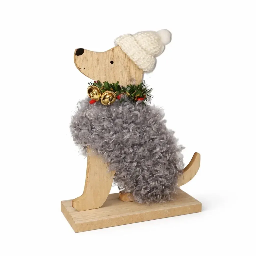 Tischdekoration Hund aus Holz 14,5 × 18,5 cm, grau, stehend
