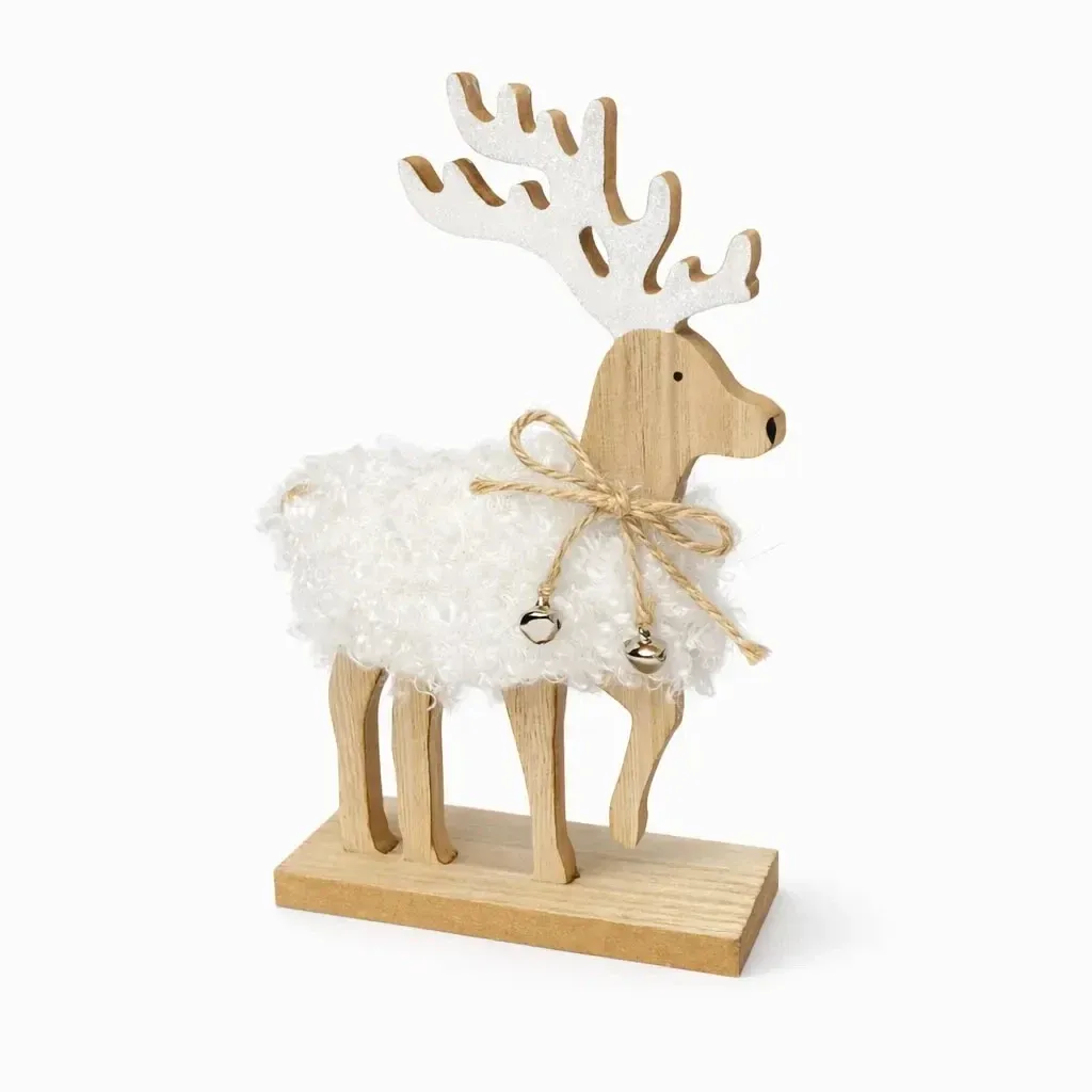 Weihnachtliche Tischdekoration Rentier aus Holz 12,5 × 5 × 20,5 cm, weiß, stehend