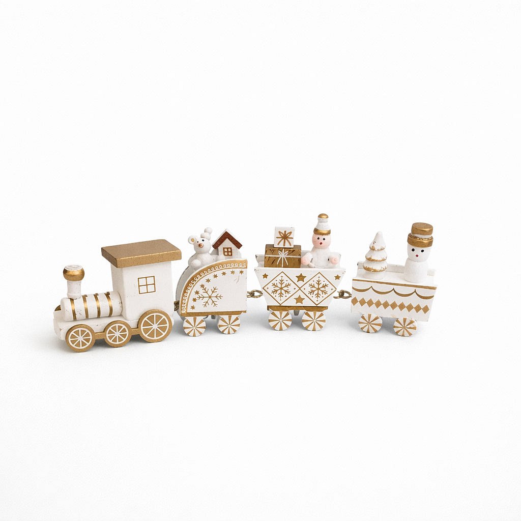 Zugdekoration aus Holz mit drei Waggons, 22,3 × 7,2 × 2,8 cm, weiß