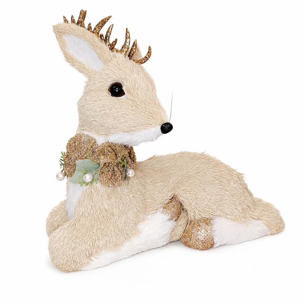 Hirschdekoration, 30 × 15 × 26 cm, PVC und Plüsch, beige