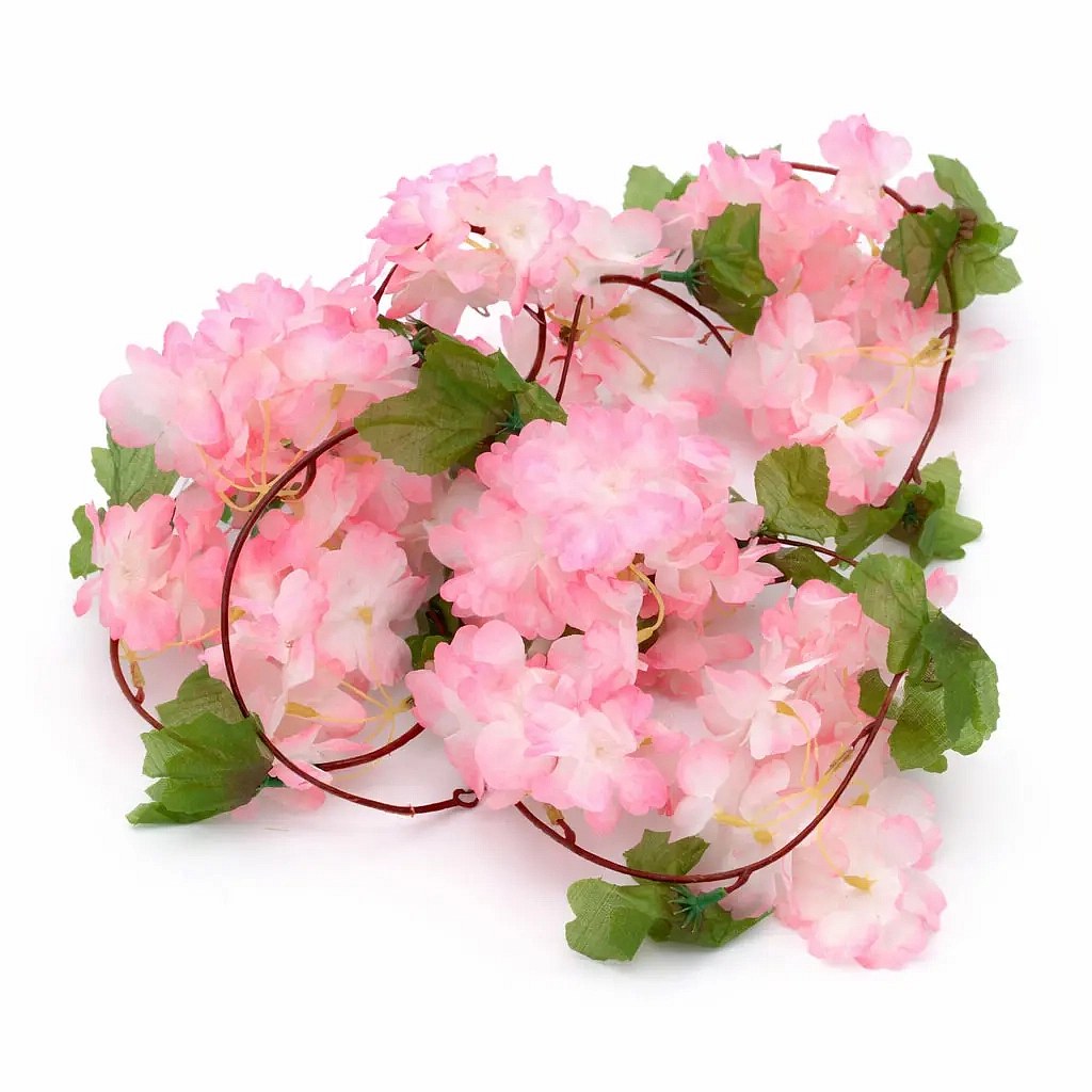 3D-Frühlingsblumengirlande, 220 × 15 cm, rosa, Sakura