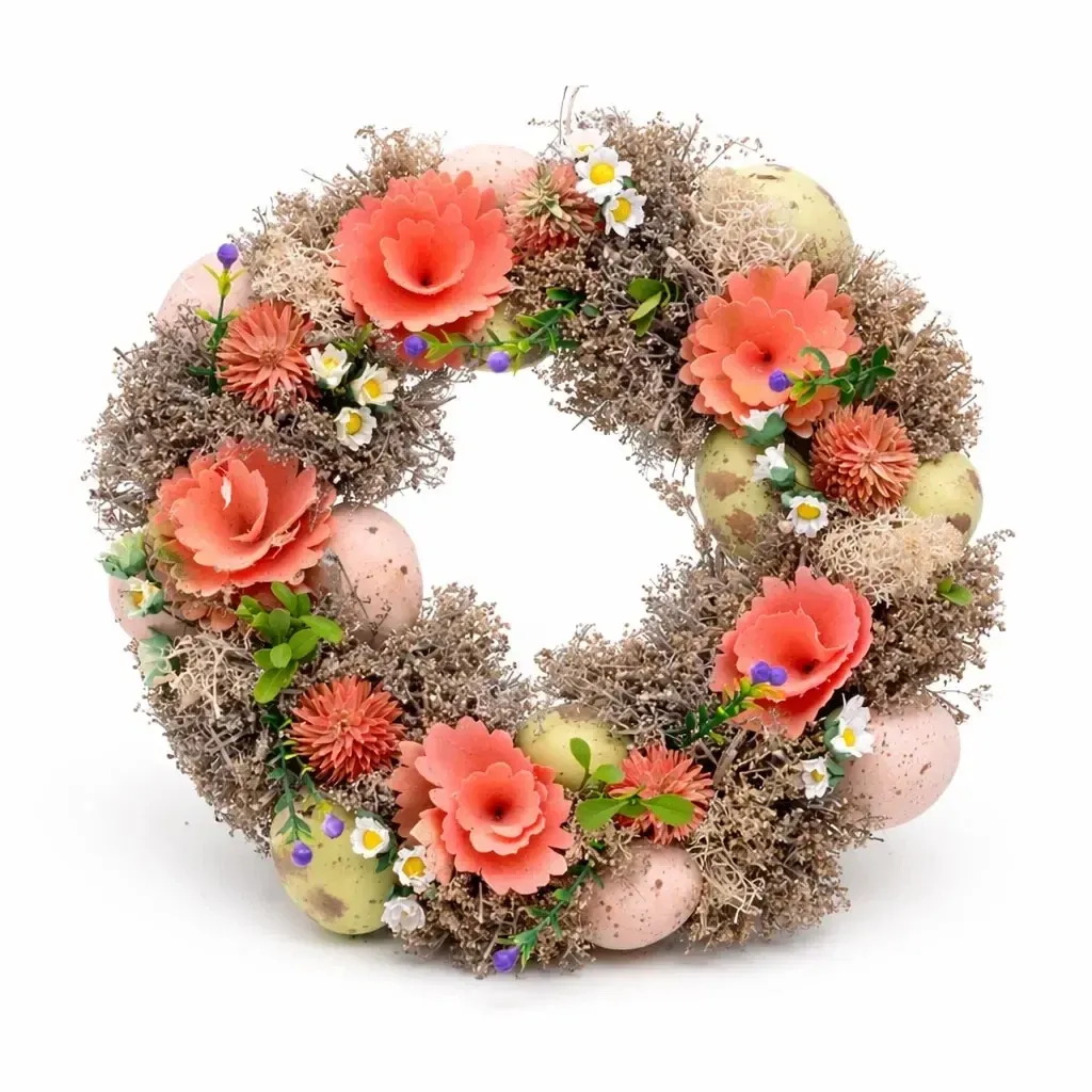 Ostertürkranz 30 × 30 × 8 cm, rosa Blumen, Kunststoff, Outdoor