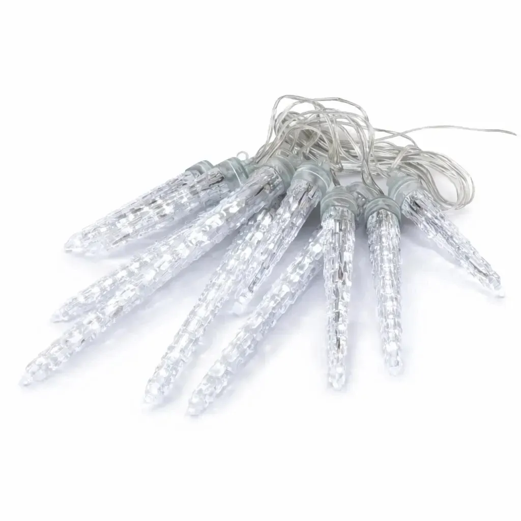 LED-Weihnachtsgirlande für den Innenbereich Eiszapfenlichter 1,6 m eisig weiß fallender Schnee, 10 Stück, klares Kabel IP20