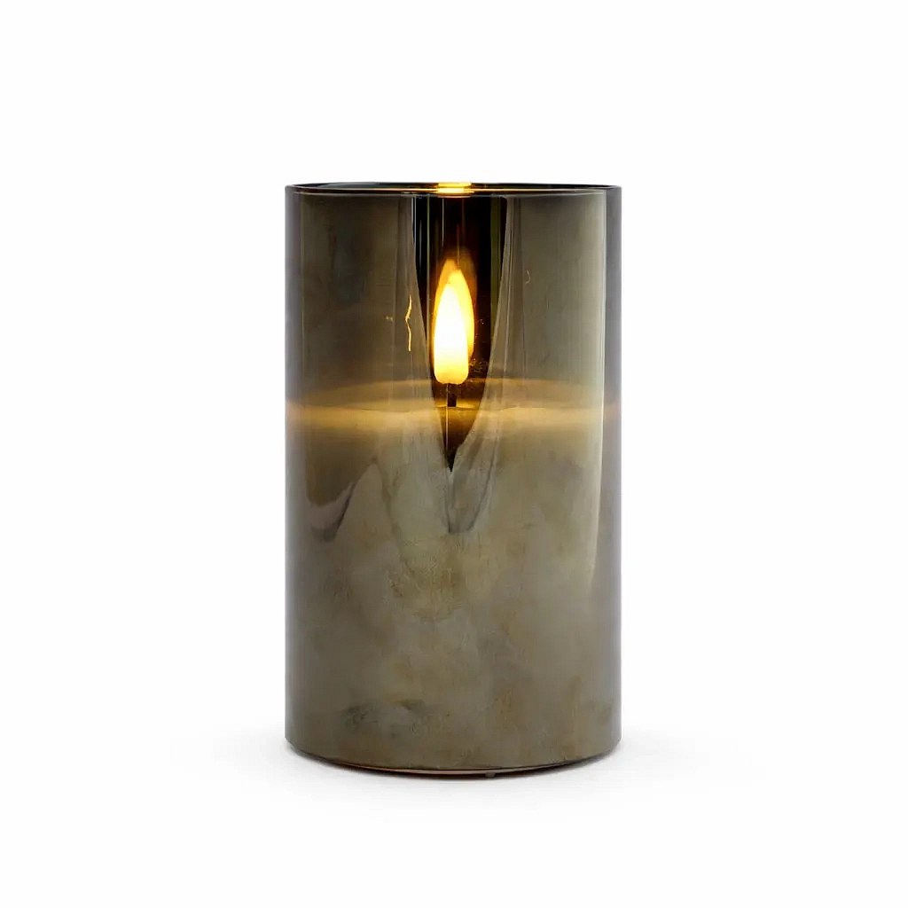 Batteriebetriebene LED-Kerze in Glas Ø 7,5 × 12,5 cm, grau