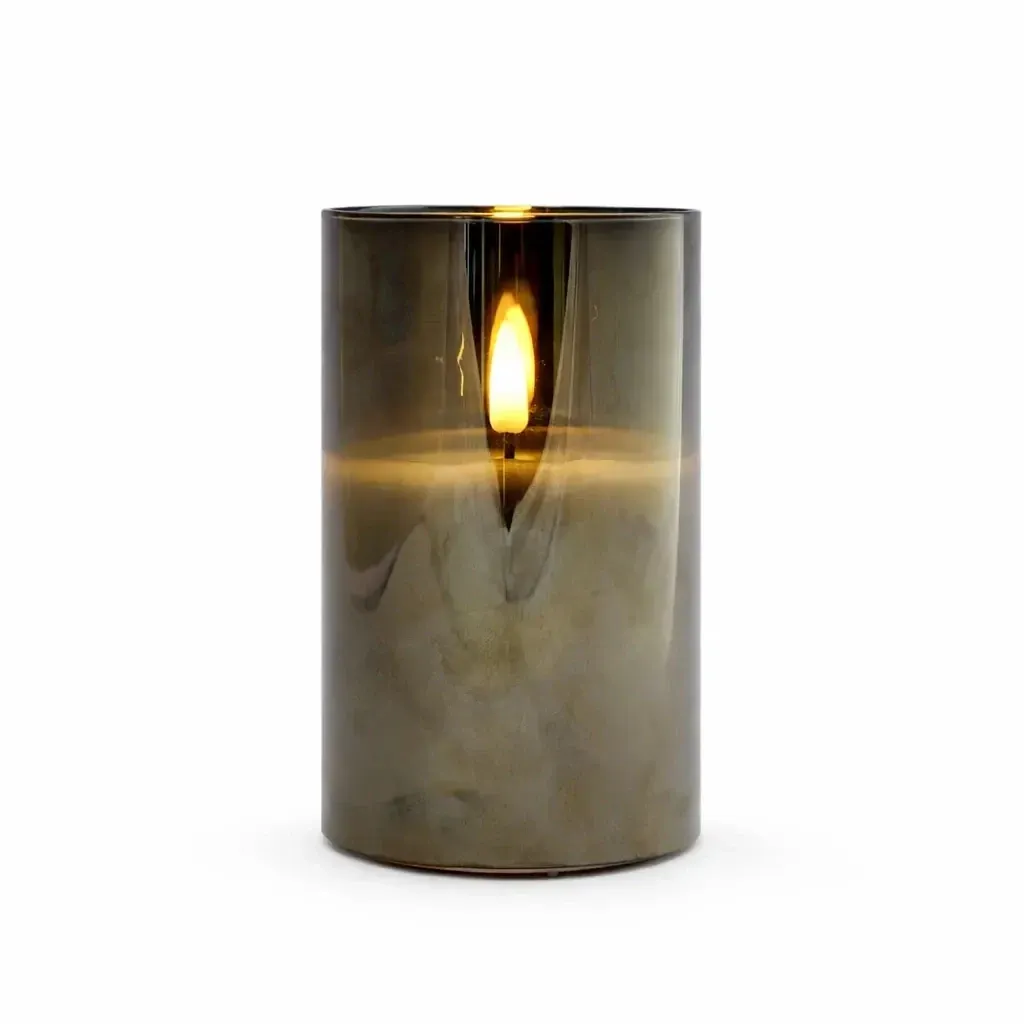 Batteriebetriebene LED-Kerze in Glas Ø 7,5 × 12,5 cm, grau