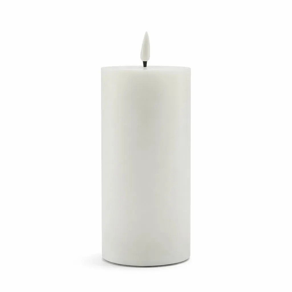 LED-Kerze aus echtem Wachs, batteriebetrieben, Ø 7,5 × 12,5 cm, weiß, 2× AA