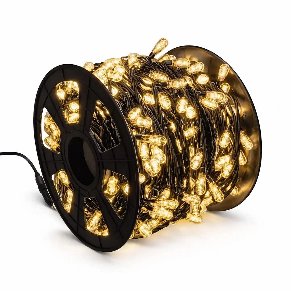Easy Fix LED-Lichterkette, 100 m, für den Außenbereich, warmweiß, 400 MEGA-LEDs, schwarzes Kabel, IP67, Spule