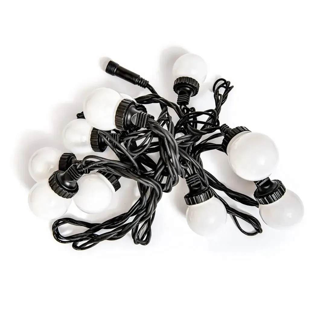 Easy Fix LED-Partybeleuchtung, 5 m, für den Außenbereich, 10 Kugeln, 70 eisweiße LEDs, schwarzes Kabel, IP67, Verlängerungskabel