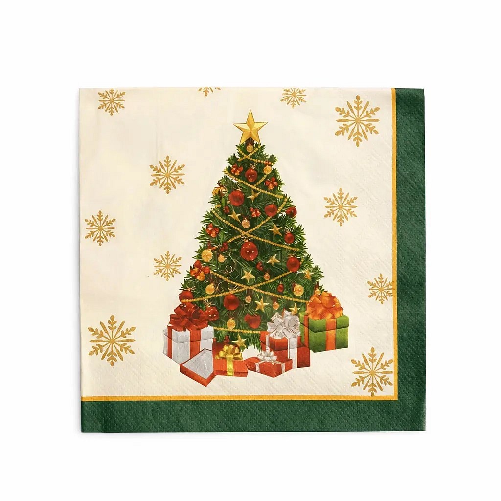 Weihnachtspapierservietten, 16,5 × 16,5 cm, 20 Stück pro Packung, Baum mit Geschenken