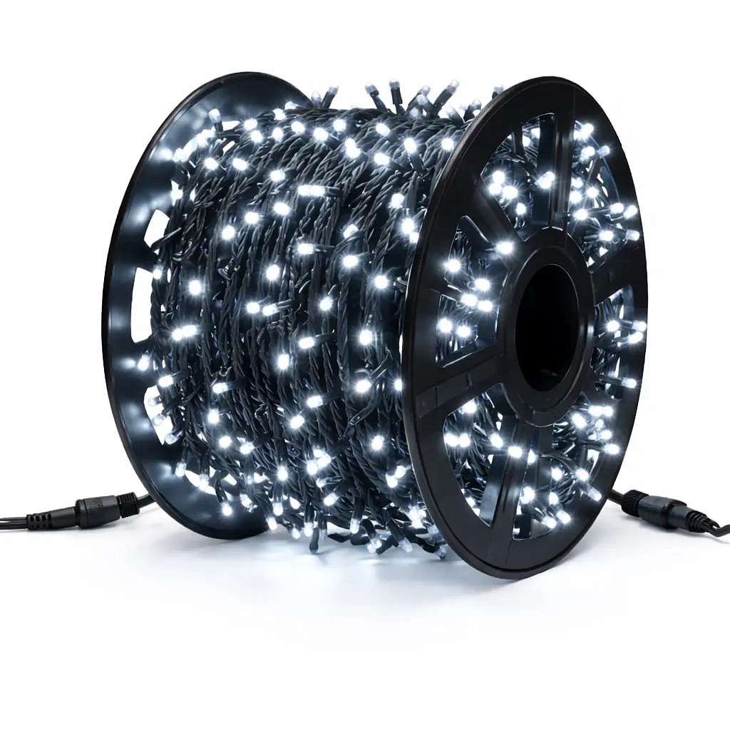 Easy Fix LED-Lichterkette, 100 m, für den Außenbereich, eisweiß mit FLASH-Effekt, 1000 LEDs, schwarzes Kabel, IP67, Spule