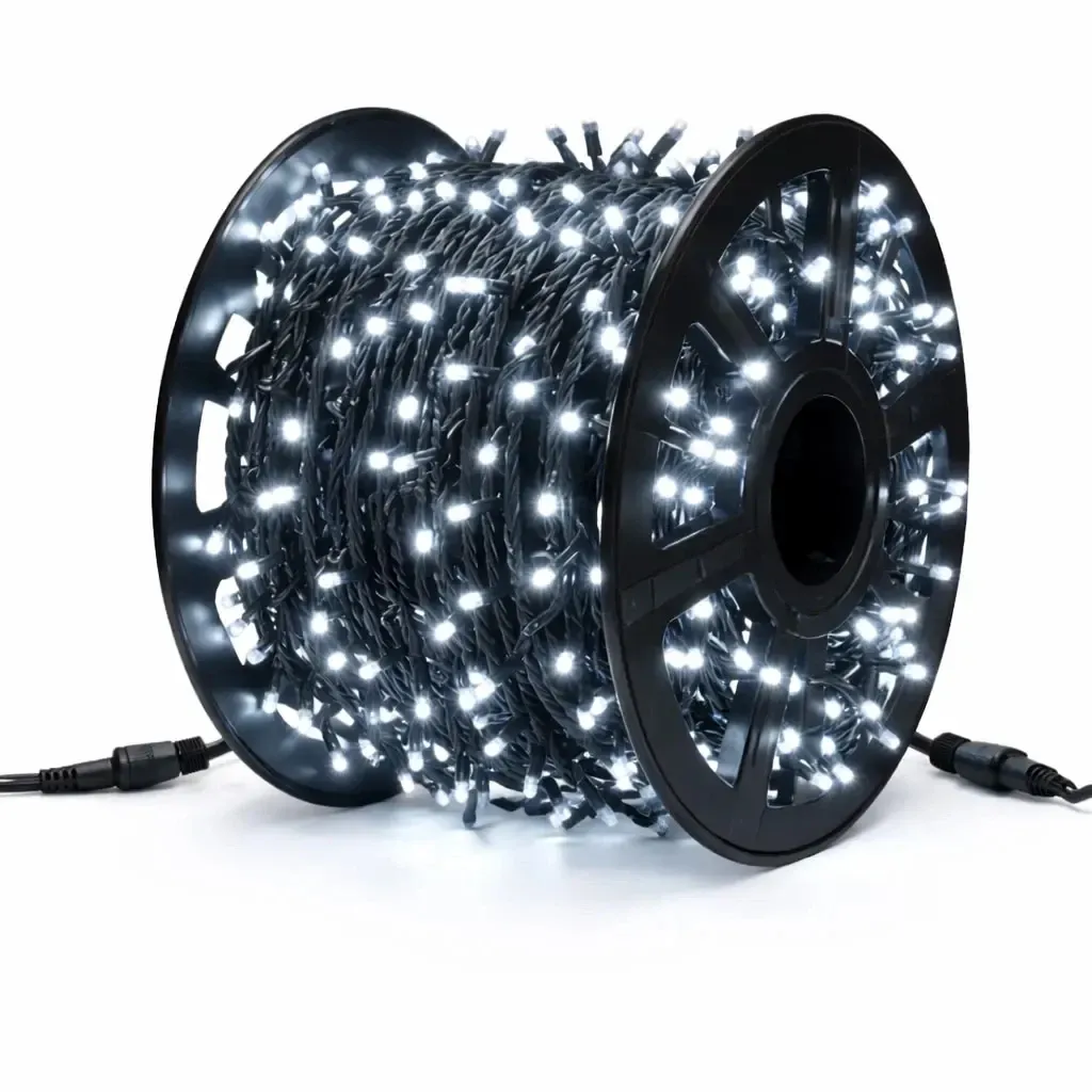 Easy Fix LED-Lichterkette, 100 m, für den Außenbereich, eisweiß mit FLASH-Effekt, 1000 LEDs, schwarzes Kabel, IP67, Spule