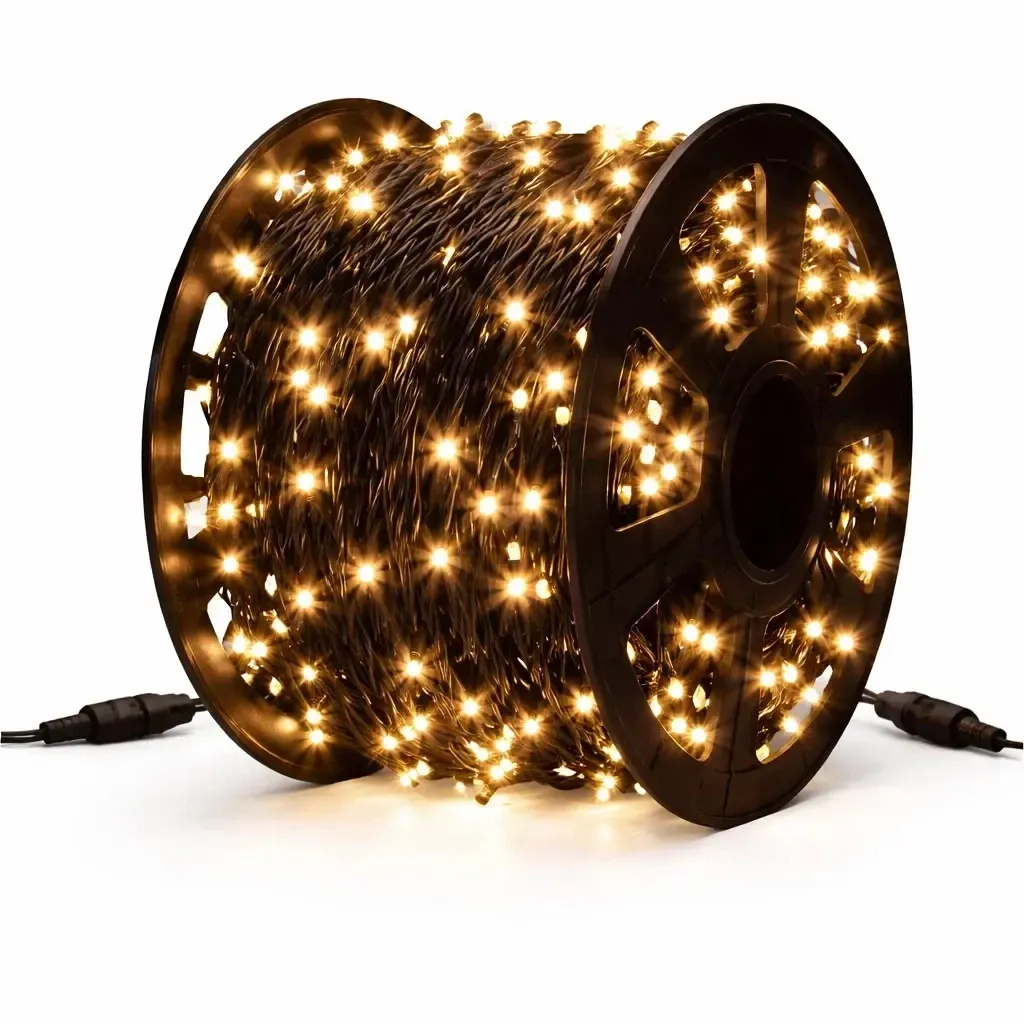 Easy Fix LED-Lichterkette, 100 m, für den Außenbereich, warmweiß, 600 LEDs, schwarzes Kabel, IP67, Spule