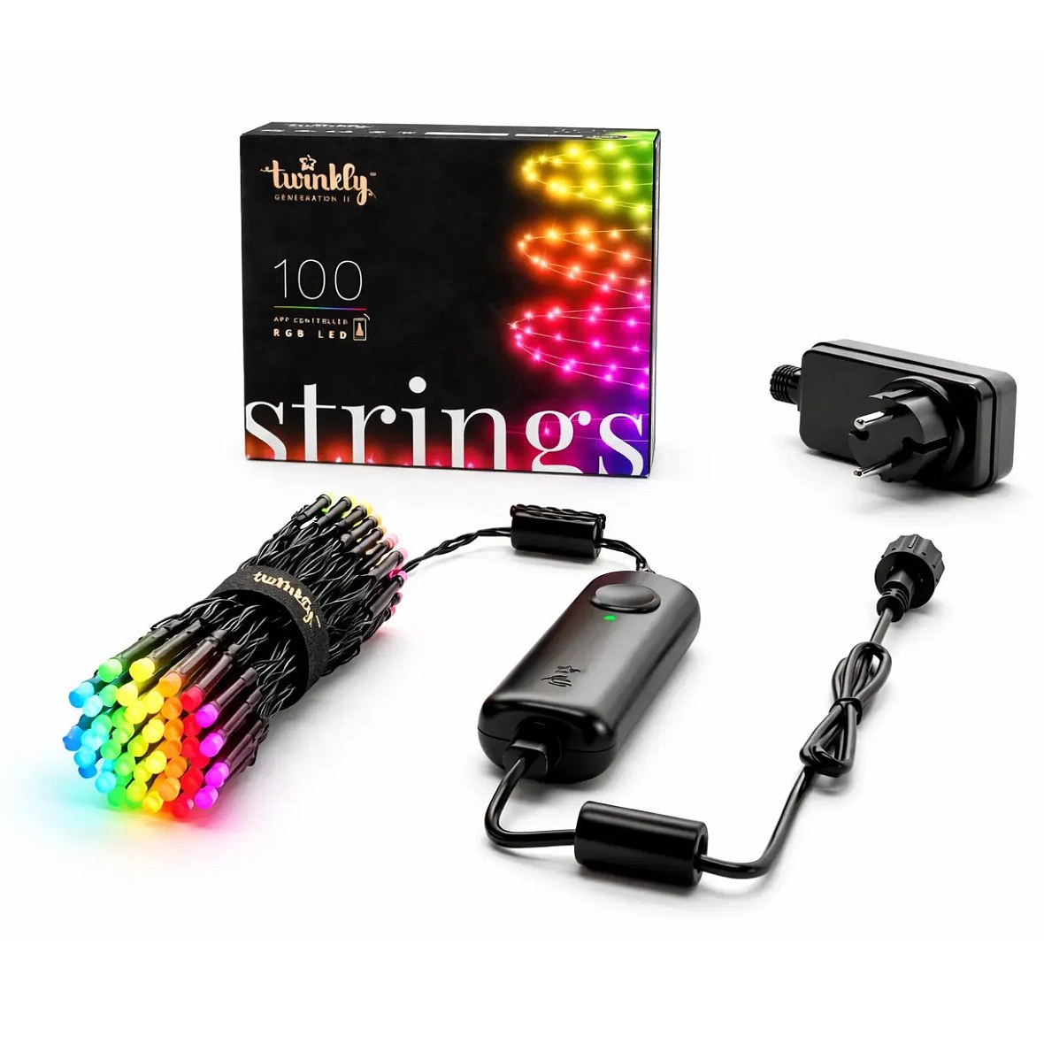 Farbige Außenbeleuchtung „Twinkly Strings“ – Lichterkette, 8 m, 100 RGB-LEDs, schwarzes Kabel, IP44