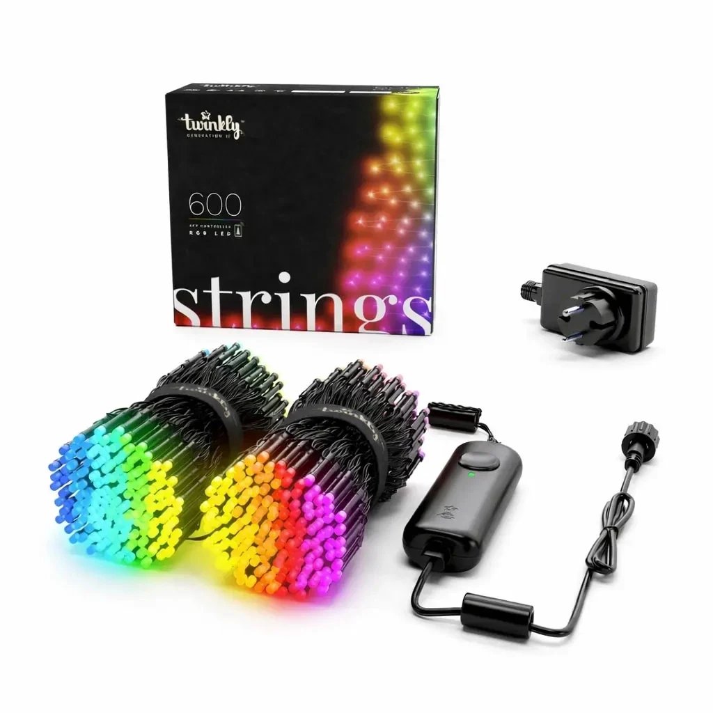 Download Farbige Lichterketten Outdoor Twinkly Strings 2 × 24 m Lichterkette, 600 LED RGB, schwarzes Kabel IP44, inkl. Netzteil, Bluetooth, Wi-Fi