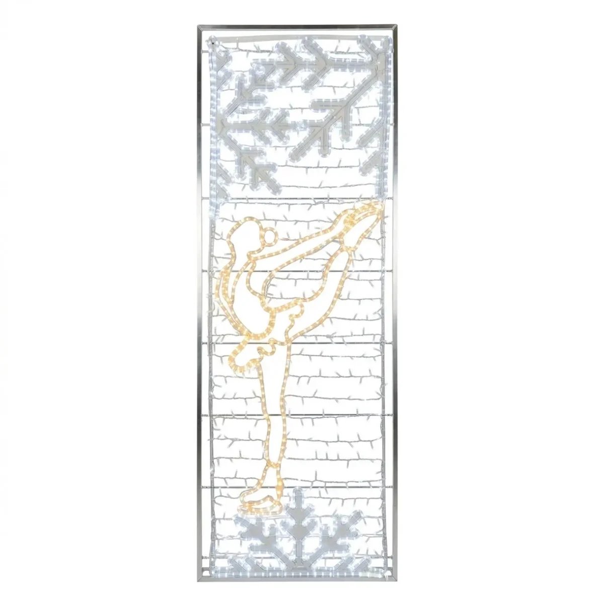 Easy Fix 2D LED-Lichtbanner Eiskunstläuferin, 80 × 247 cm, warmes und eisiges Weiß, hängend, 3D-Druck, Aluminiumrahmen