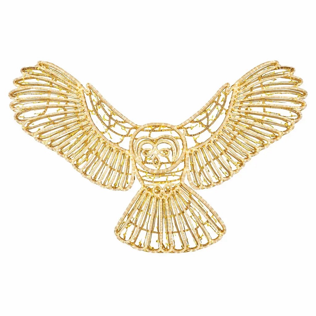 Eco Fix 2D LED-Leuchte Eule im Flug, hängend, 140 × 100 × 3 cm, warmweiß, 3D-Druck, gold