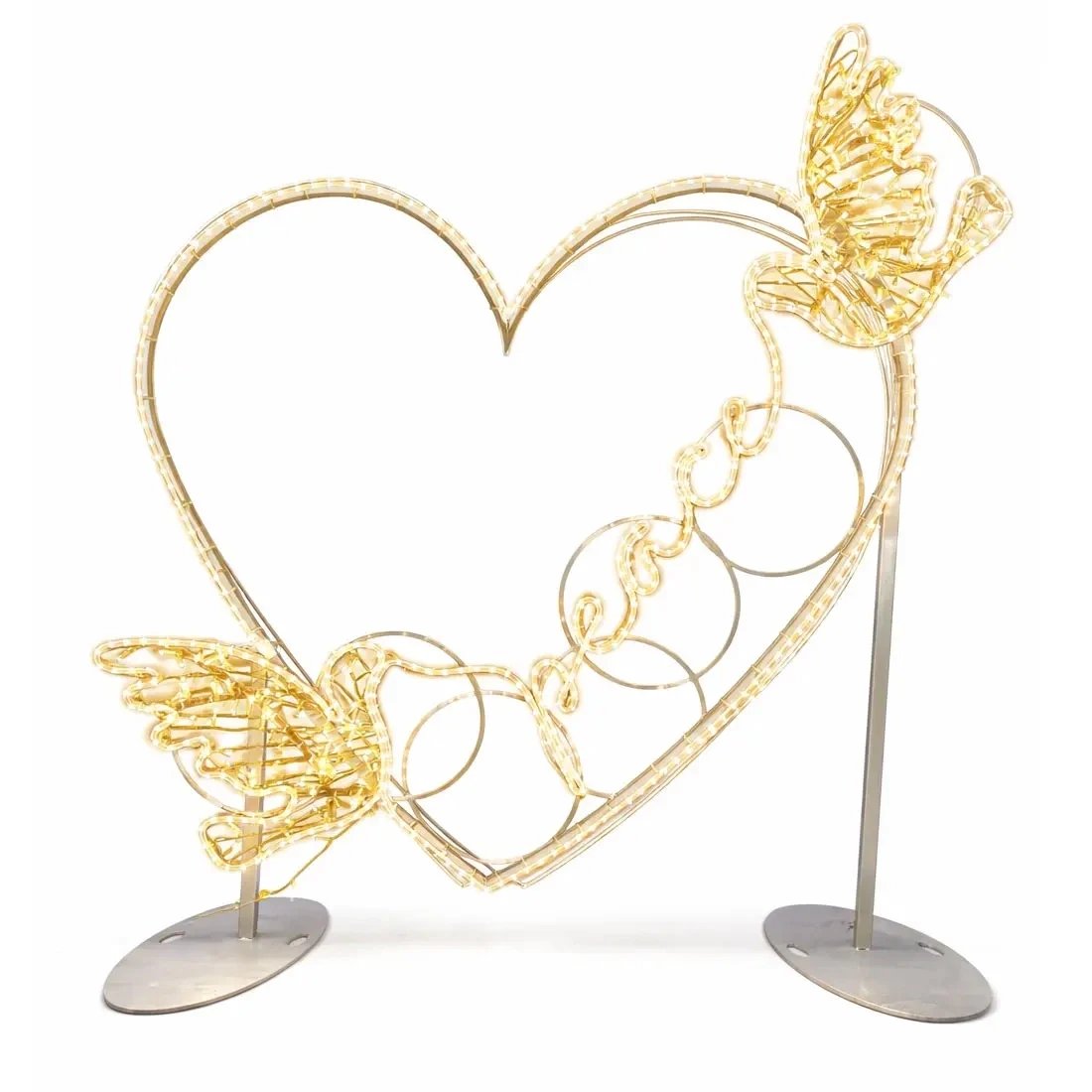 Eco Fix 2D LED-Licht Herz Frieden und Taube, stehendes Fotofenster, 190 × 180 cm, warmweiß, hängend, 3D-Druck, Aluminium