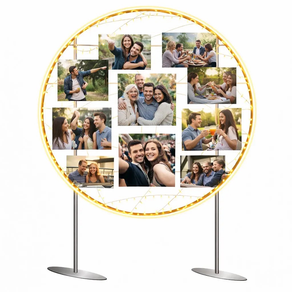 Eco Fix 2D LED beleuchtete Fototafel, 120 × 120 cm, warmweiß, stehend, Aluminium