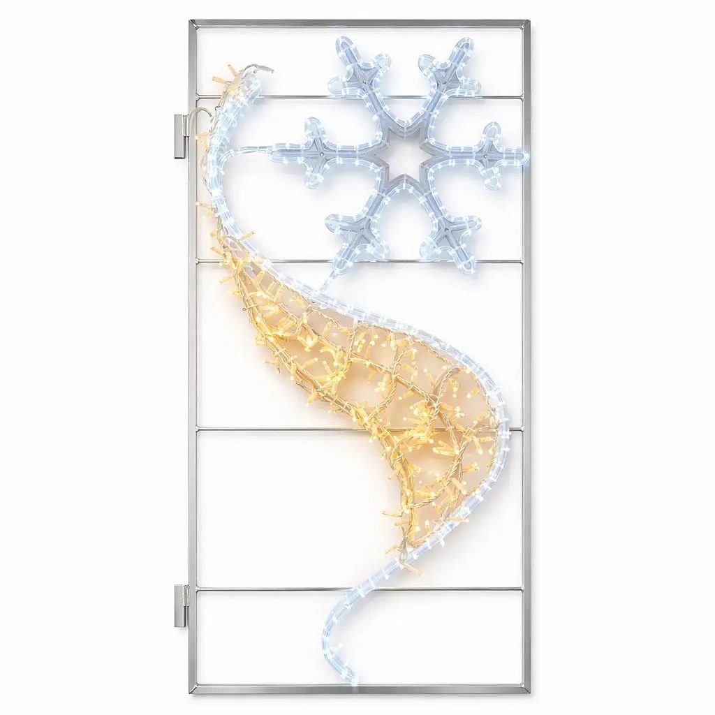 Easy Fix 2D LED-Lichtbanner Schneeflocke, 70 × 135 cm, eisig und warmweiß, Dekor für öffentliche Beleuchtung, Aluminium