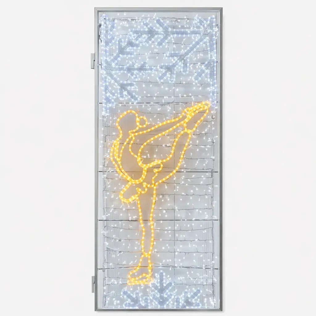Easy Fix 2D LED Light Figure Skater I, 95 × 255 × 5 cm, warm- und eisweißer 3D-Druck, Dekor für öffentliche Beleuchtung, Aluminium