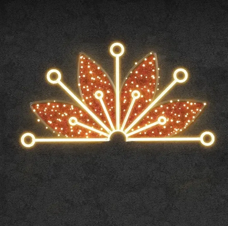 2D LED Half Flake V., hängend, 305 × 170 × 5 cm, warmweiß, roter Teppich, Aluminium