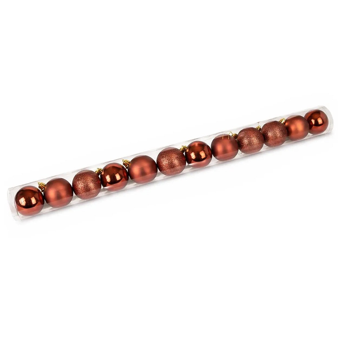 Weihnachtsschmuck-Set Kupfer 6 cm Kunststoffkugeln, 4× glänzend, 4× matt, 4× glitzernd, 12er-Pack