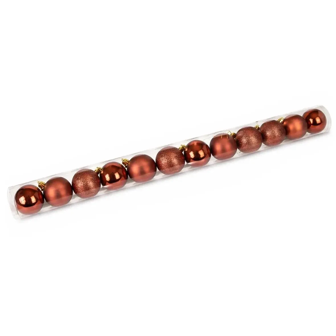 Weihnachtsschmuck-Set Kupfer 6 cm Kunststoffkugeln, 4× glänzend, 4× matt, 4× glitzernd, 12er-Pack