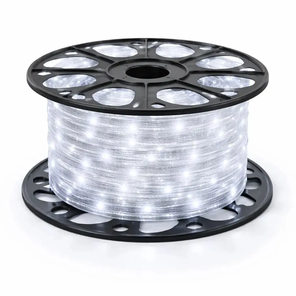 Easy Fix LED-Lichtschlauch für den Außenbereich, 50 m, eisweiß, 36 V, 1500 LEDs, transparenter Schlauch, IP44, Spule – PREIS ANPASSEN