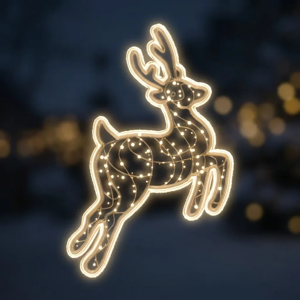 Eco Fix 2D LED-Licht-Rentier, im Sprung, hängend, 100 × 105 × 5 cm, eisweiß, 3D-Druck, transparent