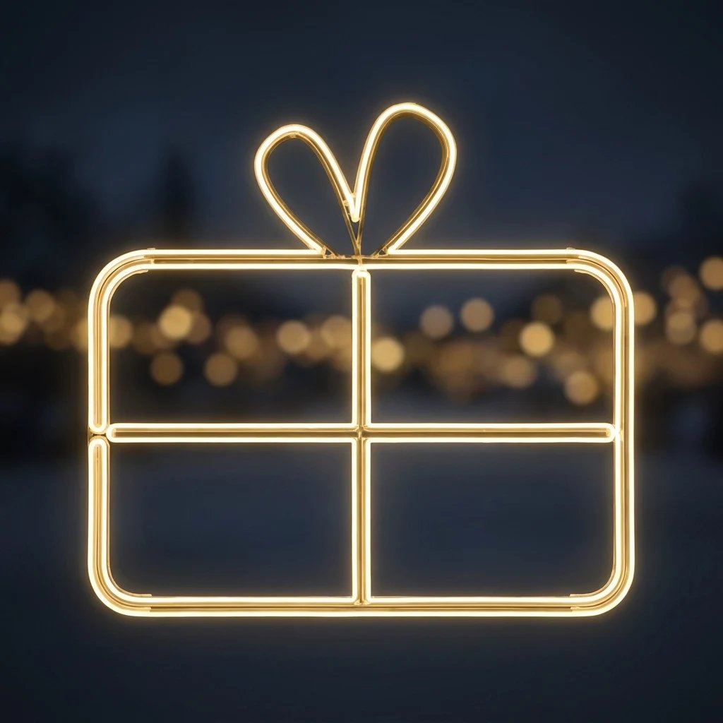 Easy Fix 2D LED-Lichtgeschenk mit Schleife, 80 × 80 × 50 cm, warmweiß, stehend, 3D-Druck, Aluminium