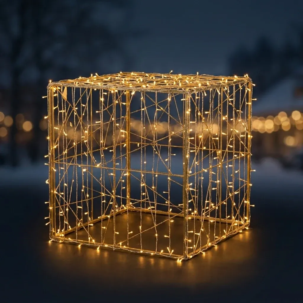 3D-LED-Lichtgeschenk mit Schleife, 130 × 120 cm, warmweiß, Aluminium