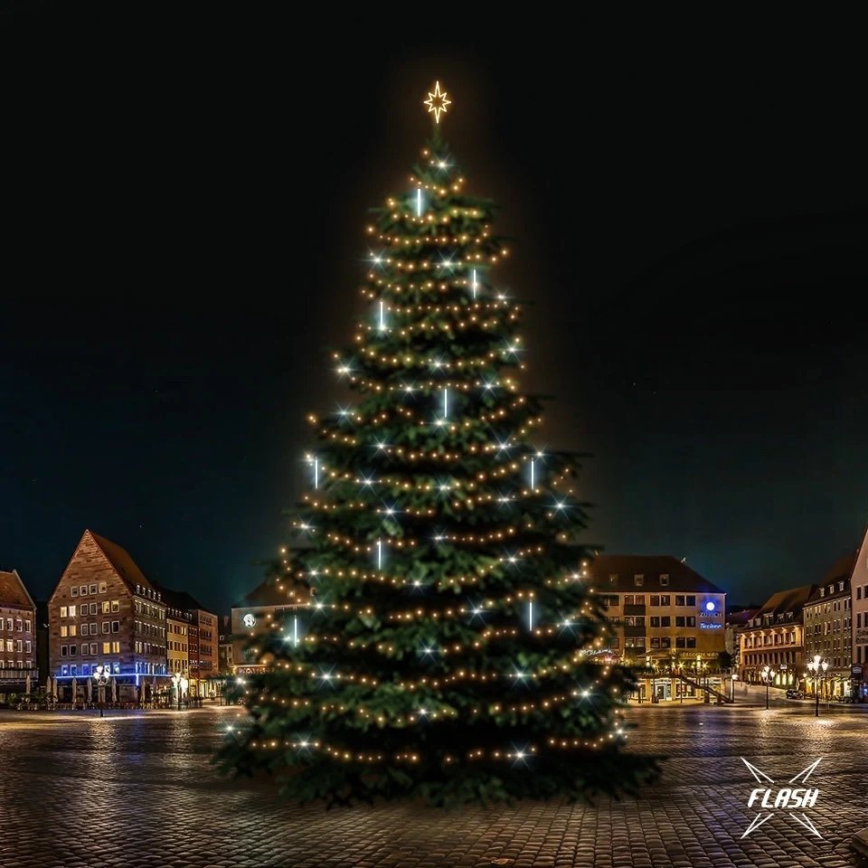 LED-Licht-Set für Weihnachtsbäume 21-23 m hoch, warmweiß mit Flash, mit fallendem Schnee