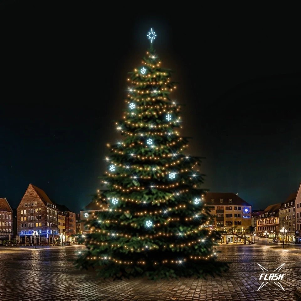 LED-Lichtset für Weihnachtsbäume 21-23 m hoch, warmweiß mit Flash, Eisdekoration DZX0EFD01