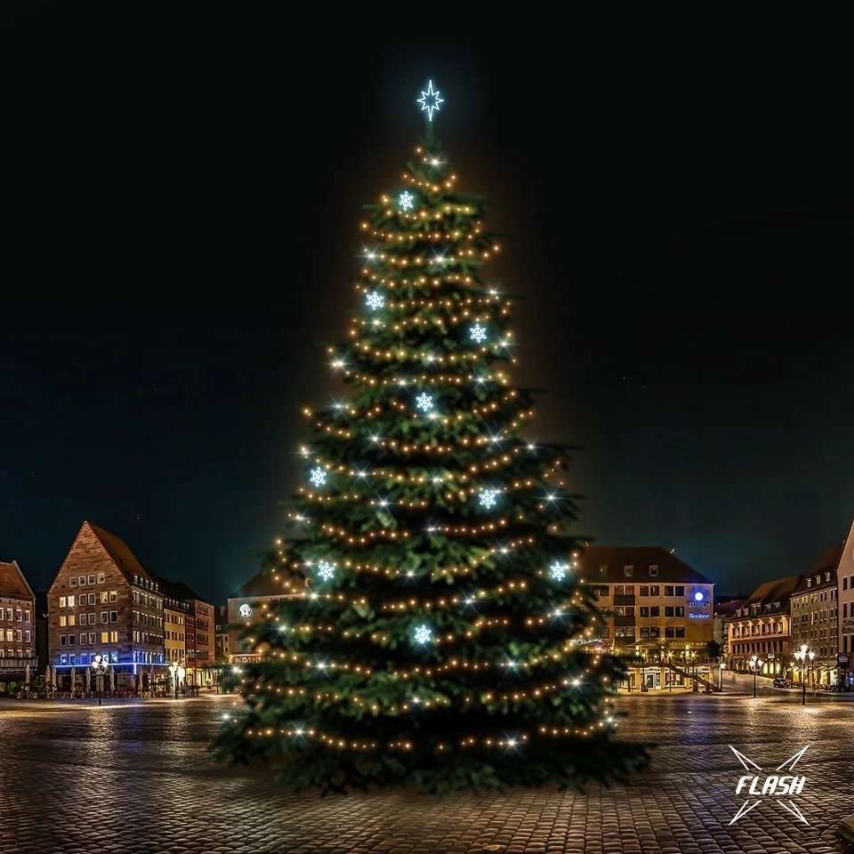 LED-Lichtset für Weihnachtsbäume 21-23 m hoch, warmweiß mit Flash, Eisdekoration EFD05