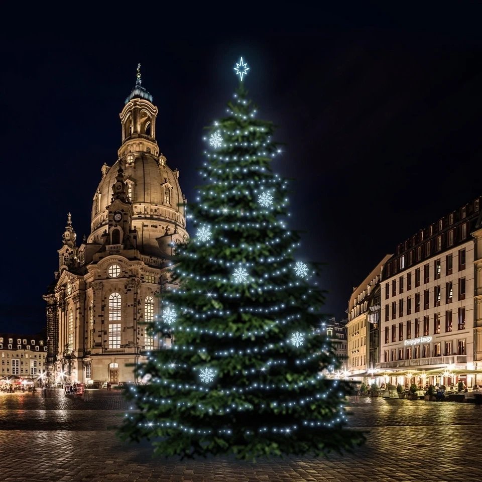 LED-Lichtset für Weihnachtsbäume 18-20 m hoch, eisweiß mit Dekoren DZX0EFD08