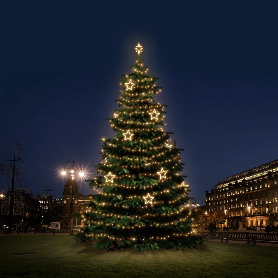 LED-Lichtset für Weihnachtsbäume 12-14 m hoch, warmweiß mit Dekoren DZ115WS1