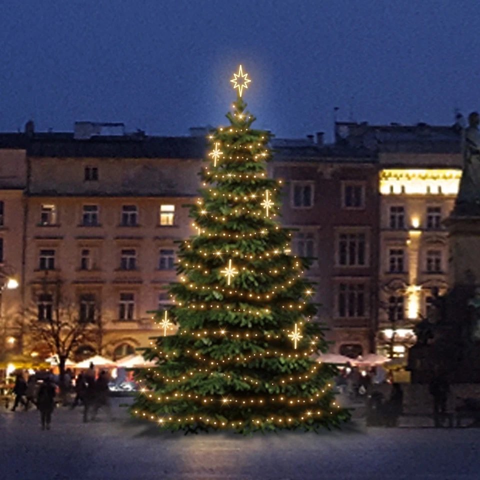 LED-Lichtset für Weihnachtsbäume 9-11 m hoch, warmweiß mit Dekoren DZ113WS3