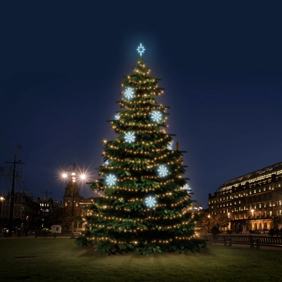 LED-Lichtset für Weihnachtsbäume 12-14 m hoch, warmweiß mit eisweißen Dekoren DZX0EFD08