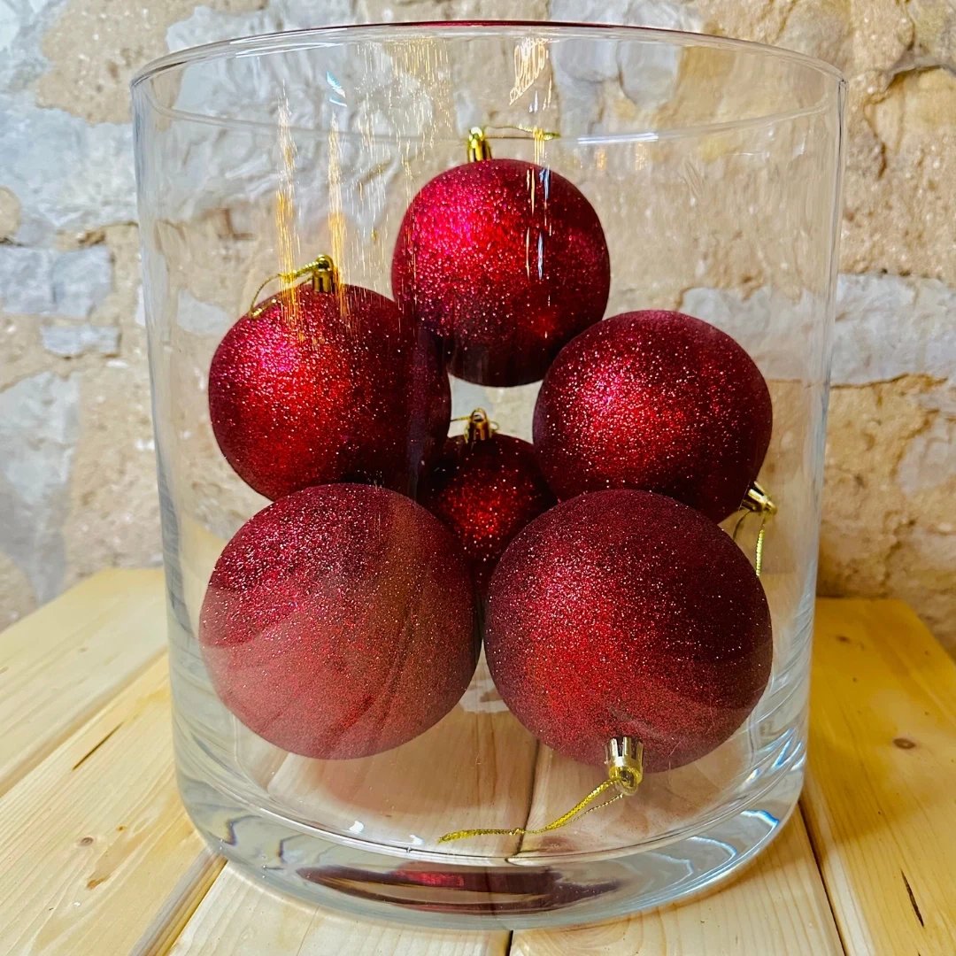 Kunststoffkugel, Durchmesser 10 cm, weinrot, 6x Glitzer
