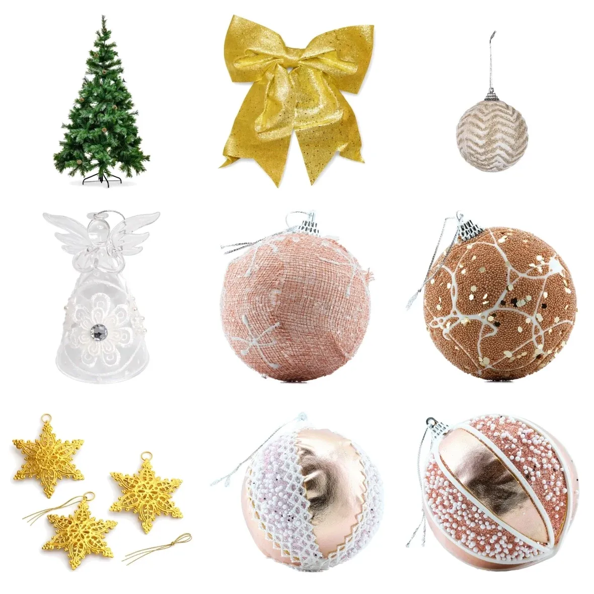 Weihnachtsset „Rosa Weihnachten“, künstlicher Weihnachtsbaum 180 cm mit Christbaumschmuck und Tragetasche